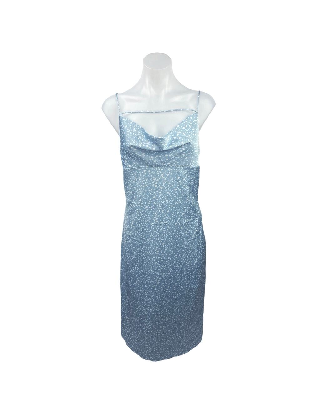 Forever 21 Blue Polka Dot Silk Satin Cowl Neck Midi Slip Cami Camisole Dress